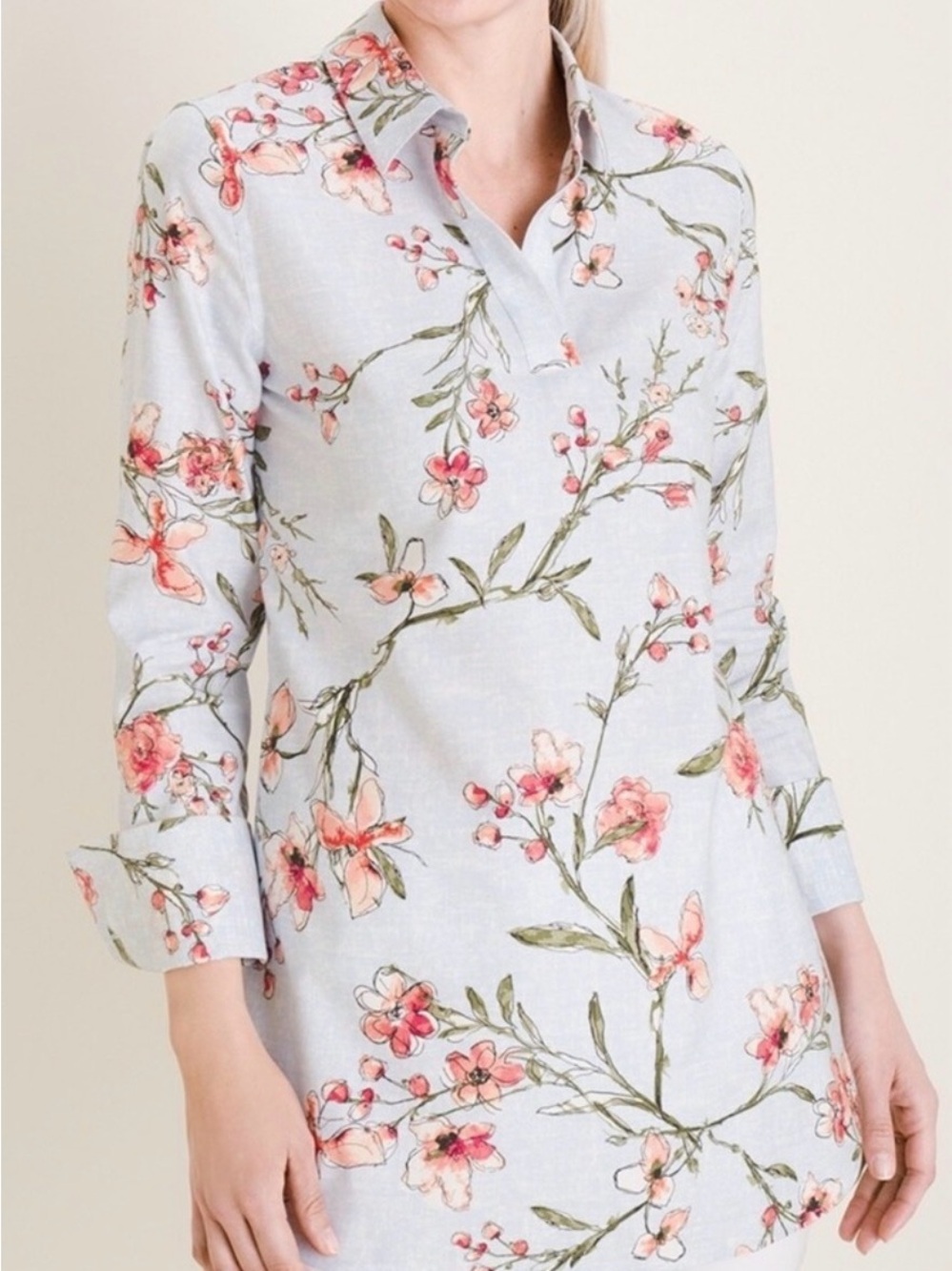 Chico’s Blooms Field Floral Print Stretch Tunic Sz 1 (8/10)